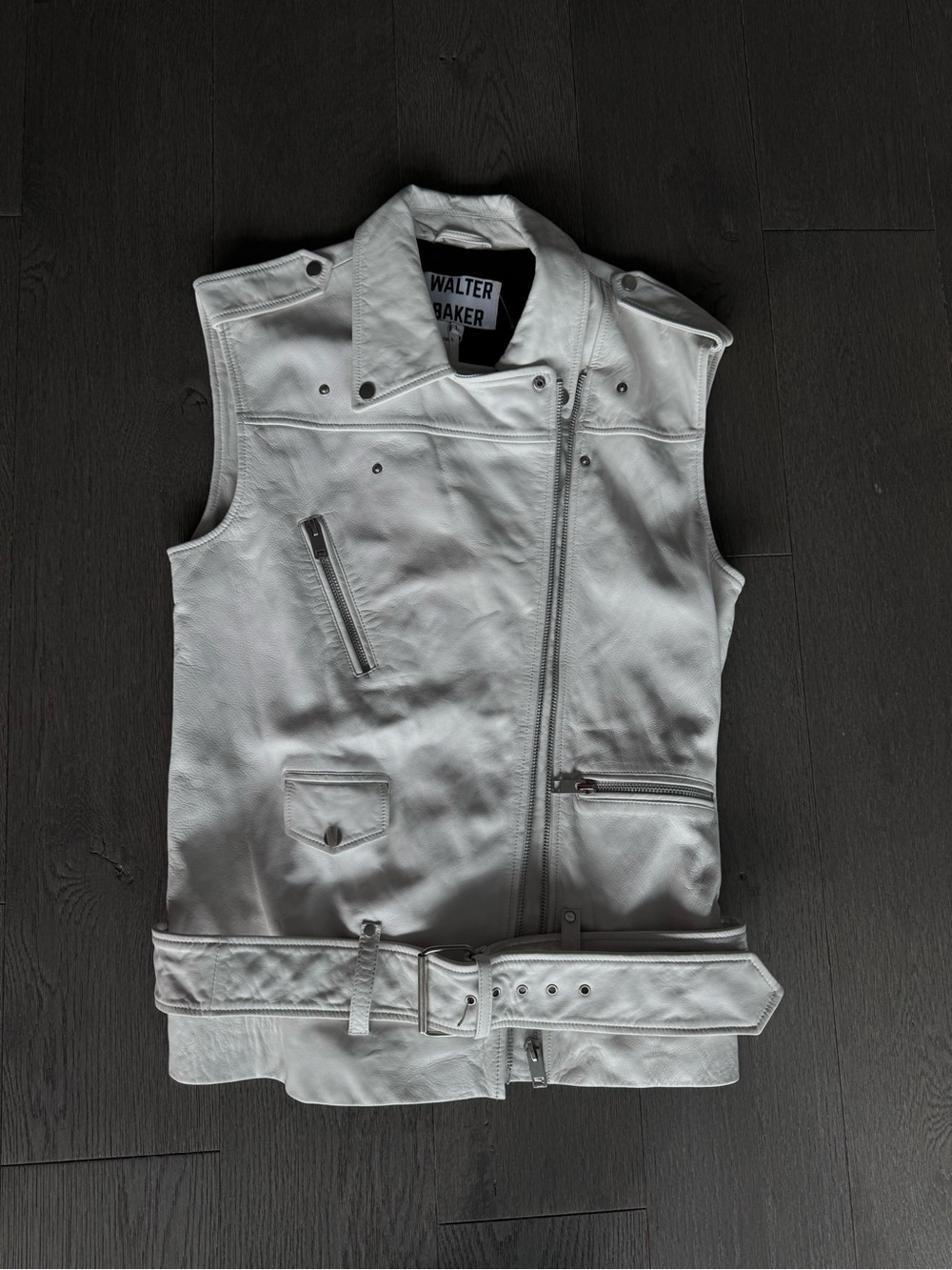 Walter Baker white leather motorcycle biker vest